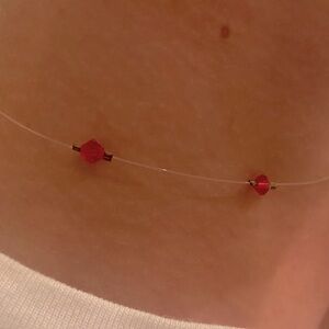 Fun cosplay Halloween vampire bite red beaded necklace on clear wire with clasp